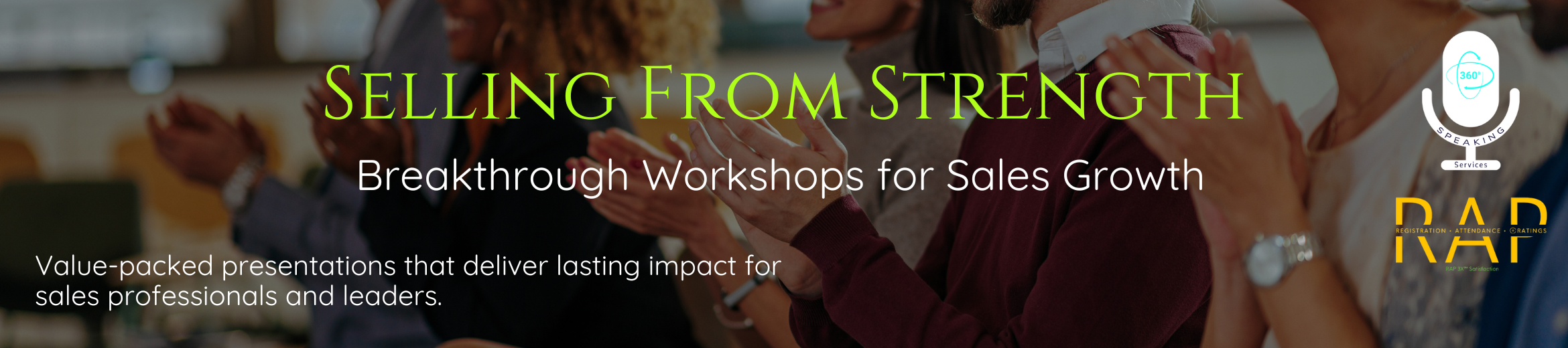 Speaking banner "Selling from Strength" for sales workshops